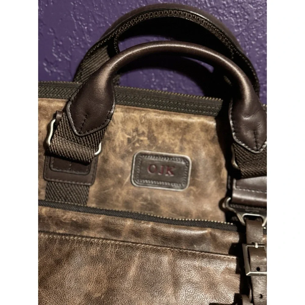 TUMI ALPHA BRAVO McNair Slim Leather Brown Briefcase Bag Carry On 92611BH $495